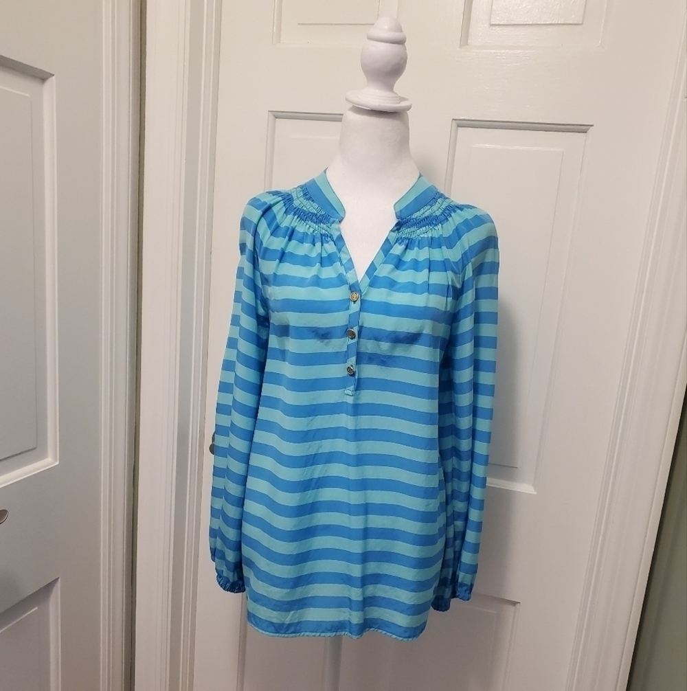 Lilly Pulitzer Elsa 100% Silk Striped Blouse Size Small, Preppy Soft Lightweight